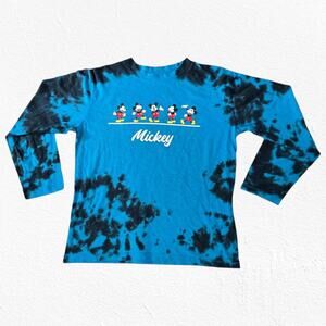Disney Retro Mickey Mouse Blue Black Tie Dye Long Sleeve Shirt Size Medium